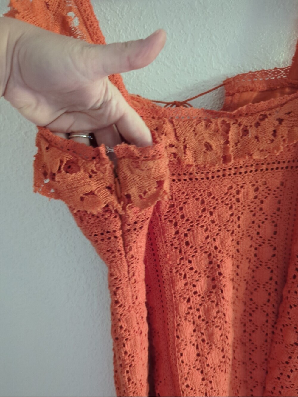 Free People Cross My Heart Mini Dress Size 4 Chrochet Lace Orange - Picture 8 of 12
